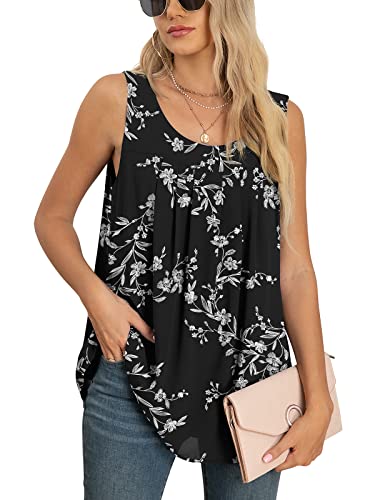 Yommay Tops für Damen Chiffon Sommer Elegante ärmellose Business Komfort Cami Casual Blusen Tuniken Flowy,Schwarze Blätter,Groß von Yommay