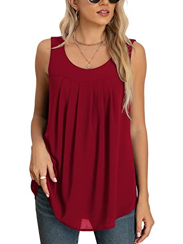 Yommay Tops für Damen Chiffon Sommer Elegante ärmellose Business Komfort Cami Casual Blusen Tuniken Flowy,Weinrot,Groß von Yommay