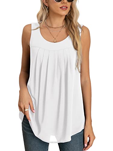 Yommay Tops für Damen Chiffon Sommer Elegante ärmellose Business Komfort Cami Casual Blusen Tuniken Flowy,Weiß,Groß von Yommay