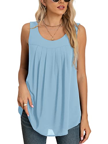 Yommay Tops für Damen Großen Größen Chiffon Sommer Elegante ärmellose Business Komfort Cami Casual Blusen Tuniken Flowy,Hellblau,XXXL von Yommay