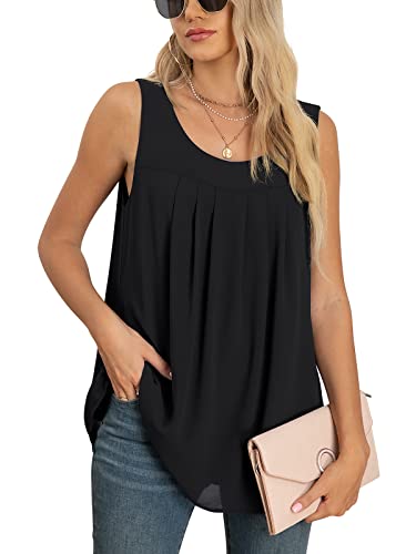 Yommay Tops für Damen Großen Größen Chiffon Sommer Elegante ärmellose Business Komfort Cami Casual Blusen Tuniken Flowy,Schwarz,XXXL von Yommay