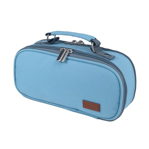 Yommie Federmäppchen Vintage FedertascheGroß Etui Aus Canvas Mäppchen Mädchen Teenager 2 Fach Federmappe Jungen Stifteschulmäppchen für Schule Arbeit Uni Hellblau von Yommie