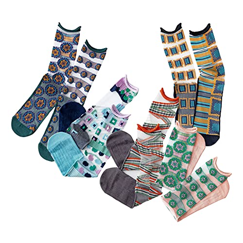 Yomutiur Durchsichtige Damensocken, Sommersocken, transparent, dünn, Netzstoff, Spitze, elastisch, Jacquard-Kristallglas, C 5 Paar, Einheitsgröße von Yomutiur