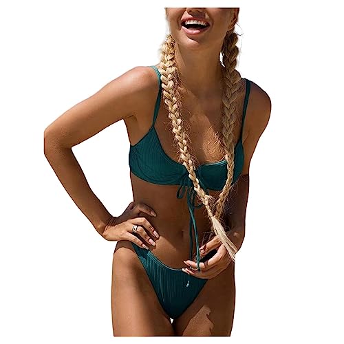 Frauen Bikini Set Solid Color Ripped Badeanzug Tanga Bottoms Schnürung Badebekleidung Strand von YonYeHong