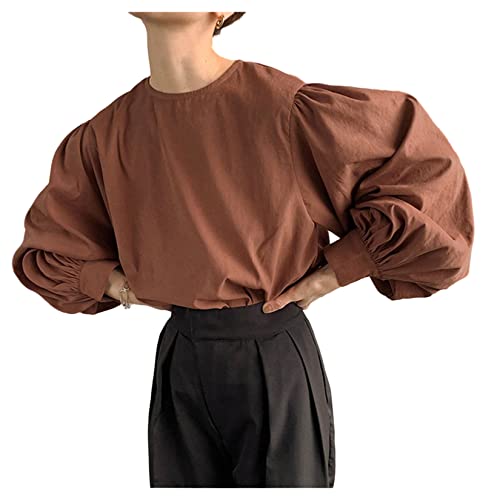 Frauen Crew Neck Hemd Laternenhülle Top Fashion Casual Shirts Bluse von YonYeHong