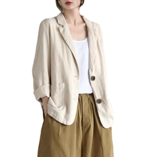 YonYeHong Damen Blazer Leinen Blazer Spring Dünne Lässige Baumwollwäsche Langarmer Anzug Leichter Blazer von YonYeHong