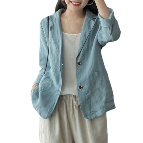 YonYeHong Damen Blazer Leinen Blazer Spring Dünne Lässige Baumwollwäsche Langarmer Anzug Leichter Blazer von YonYeHong
