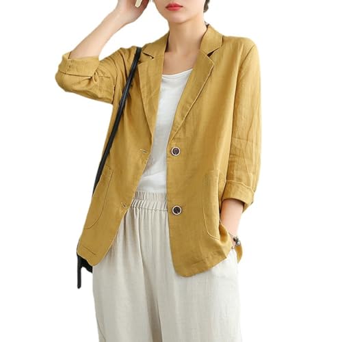 YonYeHong Damen Blazer Leinen Blazer Spring Dünne Lässige Baumwollwäsche Langarmer Anzug Leichter Blazer von YonYeHong