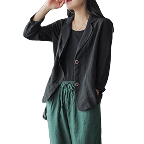 YonYeHong Damen Blazer Leinen Blazer Spring Dünne Lässige Baumwollwäsche Langarmer Anzug Leichter Blazer von YonYeHong
