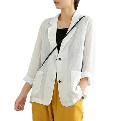 YonYeHong Damen Blazer Leinen Blazer Spring Dünne Lässige Baumwollwäsche Langarmer Anzug Leichter Blazer von YonYeHong