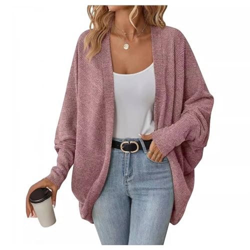 YonYeHong Damen -Strickjacke Fledermaus Langschläfe Einfache Lose Gestrickte Luftige Jacke Einfache Stretch von YonYeHong