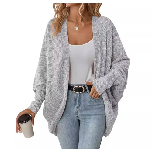 YonYeHong Damen -Strickjacke Fledermaus Langschläfe Einfache Lose Gestrickte Luftige Jacke Einfache Stretch von YonYeHong