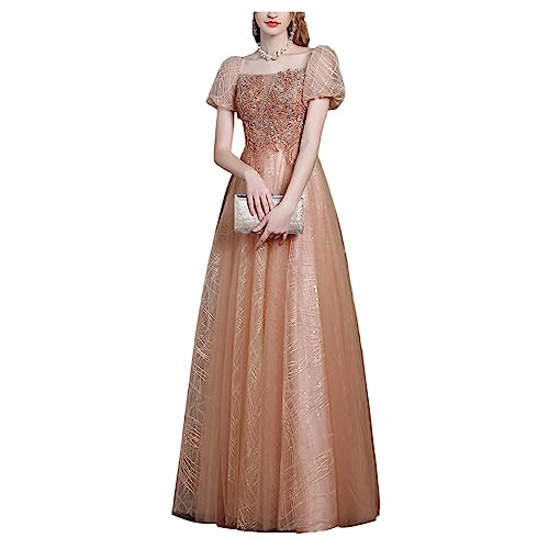 YonYeHong Frauen Cocktailkleid Puffärmel Abendkleid U Hals Bouquet Kleider Brautjungfernkleid von YonYeHong