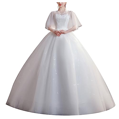 YonYeHong Frauen Hochzeitskleid Flauschige Spitzenbrautkleider Brautjungfer V Hals Abend Promkleider von YonYeHong