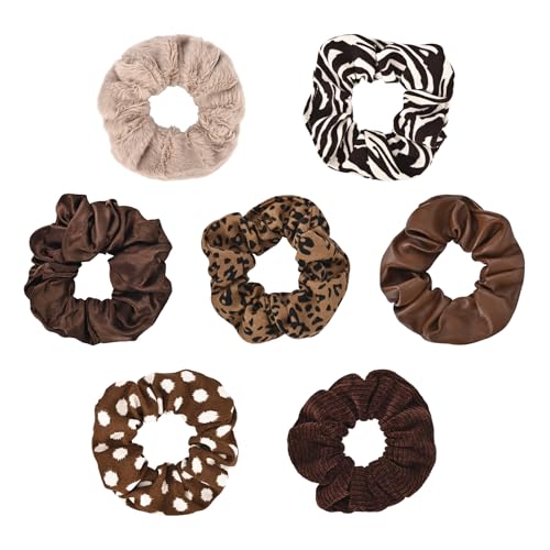 Yonchic 7 Stück Zebra Leopard Print Polka Dot Leder Samt Solide Scrunchies für Frauen Mädchen Keine Beschädigung Elastische Haargummis Bulk Pferdeschwanz Halter Haarbänder Gummiband Haarschmuck von Yonchic