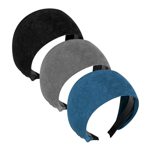 Yonchic Breite Stirnbänder aus Wildlederimitat, große weiche Stirnbänder mit Zähnen für Frauen und Mädchen, rutschfeste, dicke modische Haarbänder, Haarschmuck (Schwarz & Blau & Grau) von Yonchic