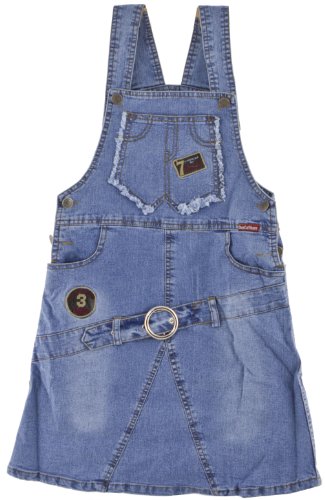 Yong Da Mädchen Jeanskleid Kleid mit Trägern, Gürtel und Patches von Yong Da