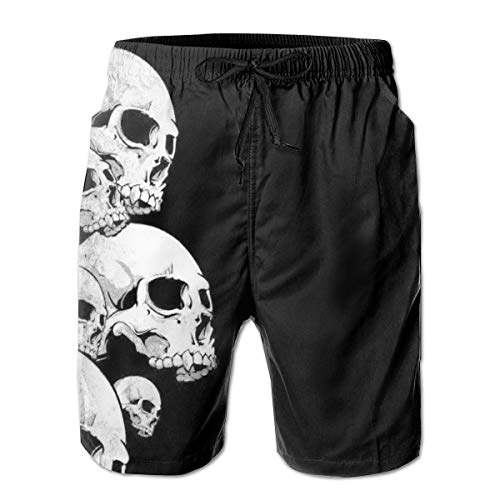 YongColer Herren Cool Surfing Beach Board Shorts Badehose – Cool Skulls Schwarz - Weiß - Large von YongColer