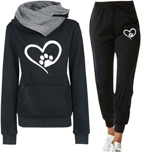 YongXinMY Damen Trainingsanzug Set Hund Pfote Herz 3D Gedruckt Hoodie und Jogginghose Hosen Set Lustig Freizeit Herbst Winter Zweiteiliges Set Sportbekleidung, # 1, XXL von YongXinMY