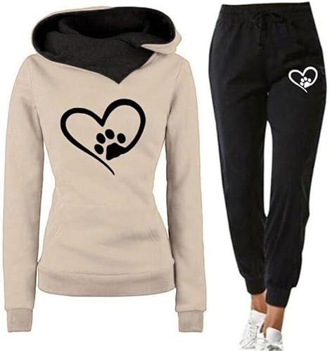 YongXinMY Damen Trainingsanzug Set Hund Pfote Herz 3D Gedruckt Hoodie und Jogginghose Hosen Set Lustig Freizeit Herbst Winter Zweiteiliges Set Sportbekleidung, # 2, XXL von YongXinMY