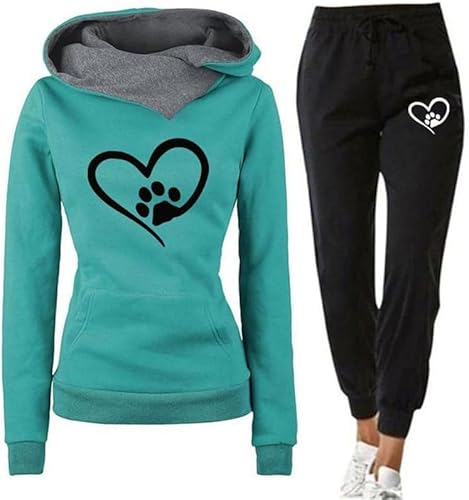 YongXinMY Damen Trainingsanzug Set Hund Pfote Herz 3D Gedruckt Hoodie und Jogginghose Hosen Set Lustig Freizeit Herbst Winter Zweiteiliges Set Sportbekleidung, # 3, M von YongXinMY