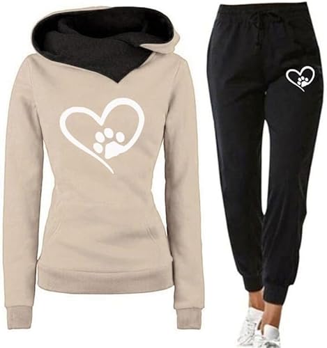 YongXinMY Damen Trainingsanzug Set Hund Pfote Herz 3D Gedruckt Hoodie und Jogginghose Hosen Set Lustig Freizeit Herbst Winter Zweiteiliges Set Sportbekleidung, # 6, M von YongXinMY