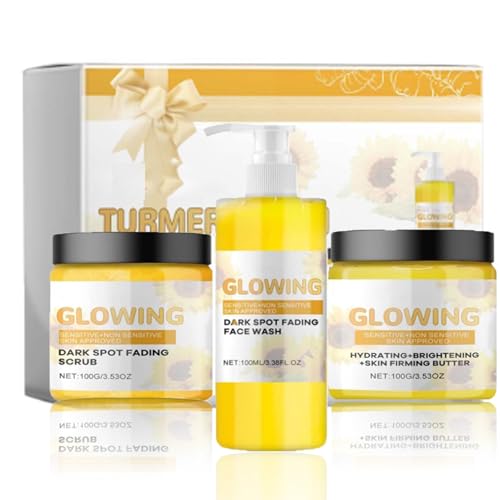 3 in 1 Turmeric Combo Skincare Set, Glow Combo Skincare Set, Turmeric Glow Combo Skincare Set, Butter and Turmeric Glow Face Wash, Natural Exfoliation and Hydration for Men and Women (1 set) von Yongdatong