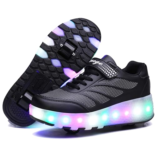 YongerYong Jungen Mädchen LED Blinkend Schuhe Mit Rollen Skate Automatisch Einziehbar Komfort Räder Blinkschuhe Skateboardschuhe Outdoor Sportschuhe von YongerYong