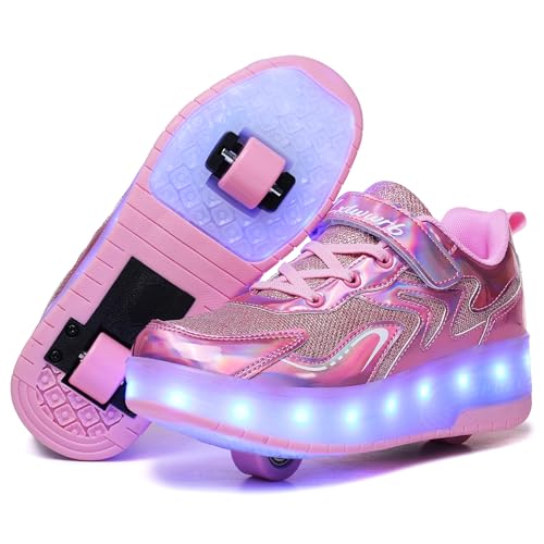 YongerYong Jungen Mädchen Skateboard Schuhe mit LED Blinkend Schuhe mit Rollen Skate Automatisch Einziehbar Komfort Outdoor Sportschuhe für Kinder von YongerYong