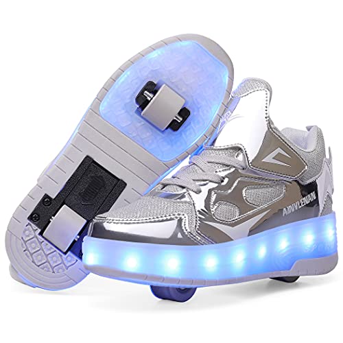 YongerYong Jungen Mädchen Skateboard Schuhe mit LED Blinkend Schuhe mit Rollen Skate Automatisch Einziehbar Komfort Outdoor Sportschuhe für Kinder von YongerYong