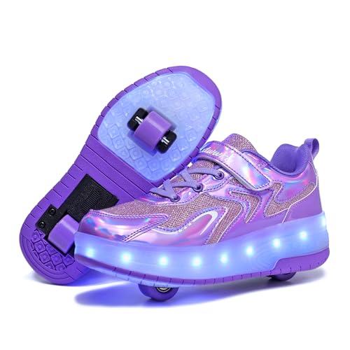 YongerYong Jungen Mädchen Skateboard Schuhe mit LED Blinkend Schuhe mit Rollen Skate Automatisch Einziehbar Komfort Outdoor Sportschuhe für Kinder von YongerYong