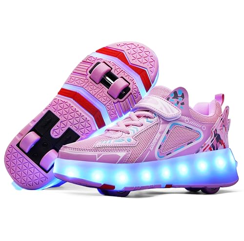 YongerYong Schuhe mit Rollen für Mädchen Jungen, Rollschuhe-Sneaker mit 4 Rollen für Kinder, Verstellbar Straßen-Schuhen zu Rollschuh mit LED Blinkend von YongerYong