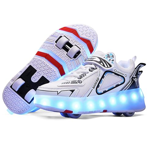 YongerYong Schuhe mit Rollen für Mädchen Jungen, Rollschuhe-Sneaker mit 4 Rollen für Kinder, Verstellbar Straßen-Schuhen zu Rollschuh mit LED Blinkend von YongerYong