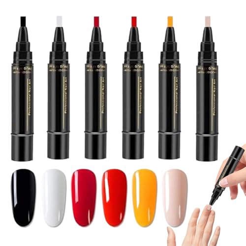 Yongmcxhhj 6 Farben 5 Ml Nagellackstifte Für Nägel Ohne Uv Nagellack Stifte 3 In 1 Gel Nail Arts Pen Schnelltrocknend Nageldesign Keine UV Zeitsparend Und Einfach Für Frauen Mädchen von Yongmcxhhj