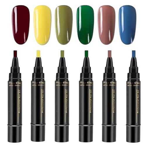 Yongmcxhhj 6 Farben 5 Ml Nagellackstifte Für Nägel Ohne Uv Nagellack Stifte 3 In 1 Gel Nail Arts Pen Schnelltrocknend Nageldesign Keine UV Zeitsparend Und Einfach Für Frauen Mädchen von Yongmcxhhj