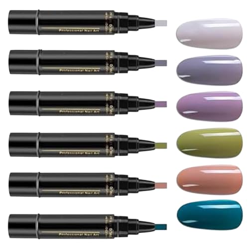 Yongmcxhhj 6 Farben 5 Ml Nagellackstifte Für Nägel Ohne Uv Nagellack Stifte 3 In 1 Gel Nail Arts Pen Schnelltrocknend Nageldesign Keine UV Zeitsparend Und Einfach Für Frauen Mädchen von Yongmcxhhj