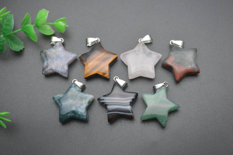 1 Stück Natursteine Edelstein Stern Halskette Anhänger Tigerauge Grün Aventurin Blutstein Moos Achat Rosenquarz 1 Stück Natursteine Edelstein Stern Halskette Anhänger Tigerauge Grün Aventurin Blutstein Moos Achat Rosenquarz von YongyangBeads