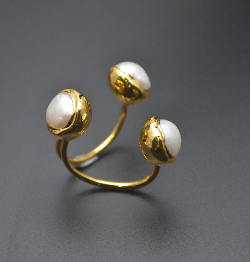1 Stück Vergoldete Natürliche Weiße Perle Ringe Mode Frau Party Schmuck von YongyangBeads