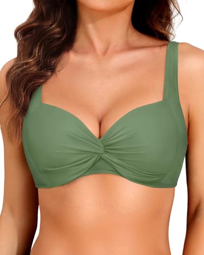 Damen-Bikinioberteil mit Bügel – Push-Up-Badeanzug mit gepolstertem BH, Olivgrün, XL Damen-Bikinioberteil mit Bügel – Push-Up-Badeanzug mit gepolstertem BH, Olivgrün, XL von Yonique