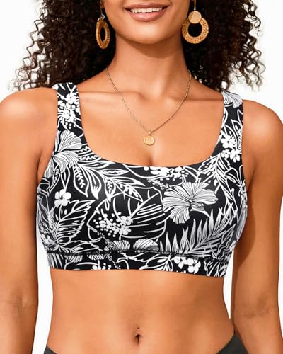 Sport-BH für Damen, Badeanzug, Bade-BH, Bikini-Oberteil, U-Ausschnitt, Badebekleidung 2025, Schwarze Blume, Large Sport-BH für Damen, Badeanzug, Bade-BH, Bikini-Oberteil, U-Ausschnitt, Badebekleidung 2025, Schwarze Blume, Large von Yonique
