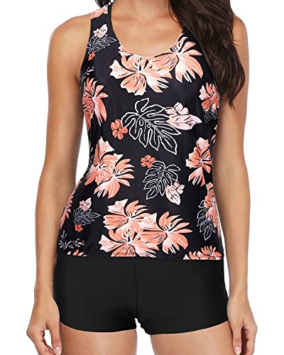 Yonique 3-teilige Badeanzüge für Damen, athletischer Tankini, Teenager, Badeanzug, Bauchkontrolle, bescheidene Bademode mit Jungen-Shorts, pink floral, Large von Yonique