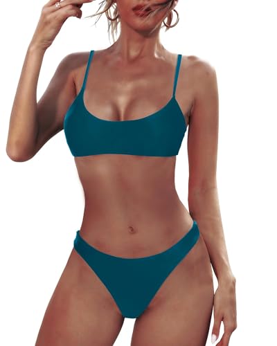 Yonique Bikini-Set für Damen, mit gepolstertem U-Ausschnitt, zweiteiliger Badeanzug, Pfauenblau, S von Yonique