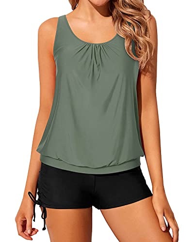 Yonique Blouson Tankini-Badeanzüge für Damen, 2-teilig, Oberteil mit Boyshorts, bescheidene lockere Passform, Grün (Army Green), 22 Plus von Yonique