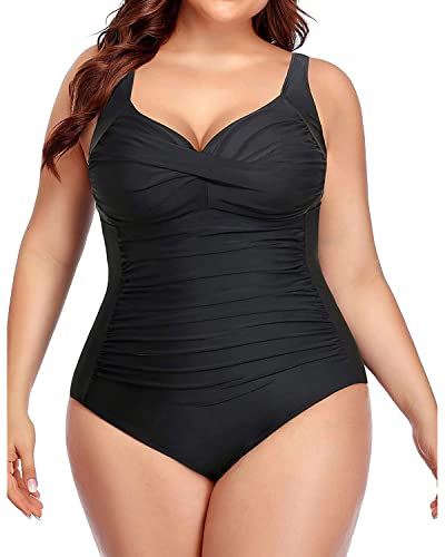 Yonique Damen-Badeanzug, Übergröße, Einteiler, Bauchkontrolle, Badeanzug, Twist Front Bademode - Schwarz - 44 Mehr von Yonique