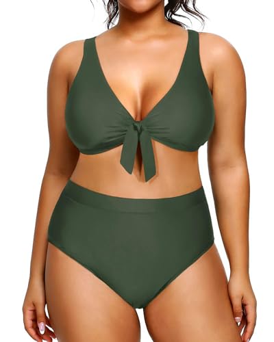 Yonique Damen-Bikini, hohe Taille, zweiteilig, Übergröße, Bauchkontrolle, Badebekleidung, Grün (Army Green), 22 Plus von Yonique