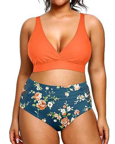 Yonique Damen-Bikini, hohe Taille, zweiteilig, Übergröße, Bauchkontrolle, Badebekleidung, 18 Plus von Yonique