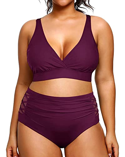 Yonique Damen-Bikini, hohe Taille, zweiteilig, Bauchkontrolle, Badebekleidung, Violett, 18 Plus von Yonique