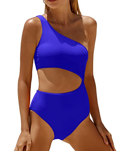 Yonique Einteiliger Damen-Badeanzug, einschulterig, Bademode, Monokini, Königsblau, XL von Yonique