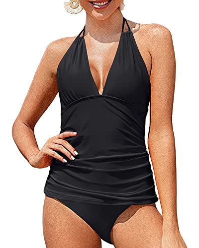 Yonique Damen Push-Up Zweiteiliger Badeanzug, Blickdicht, Schwarz, S von Yonique