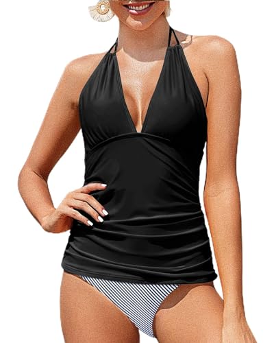 Yonique Damen Push-Up Zweiteiliger Badeanzug, Schwarz-weiße Streifen, S von Yonique